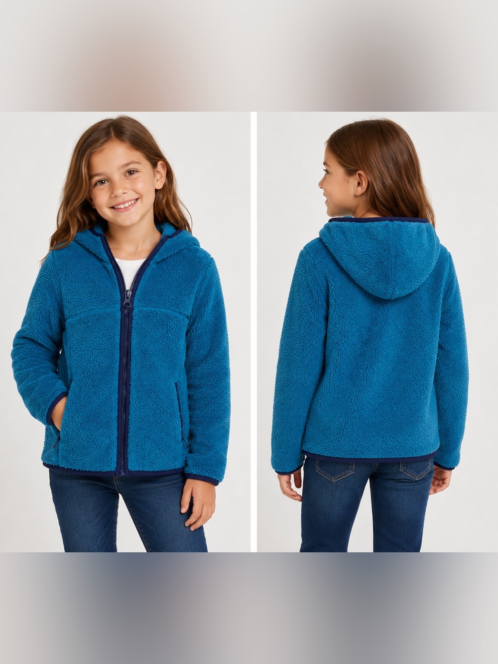 Hanna Anderrson Blue Hooded Sherpa Jacket. Size 8